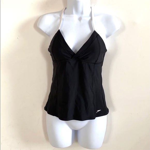 Speedo Black/White Strap V-neck Swim Tankini, Sz S - Picture 1 of 11